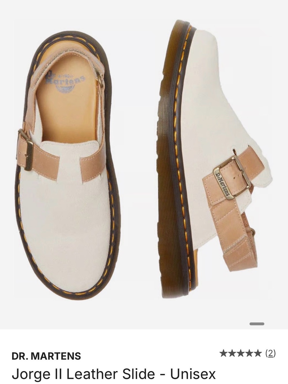 Dr. Martens Jorge II Leather Slide in White and Tan